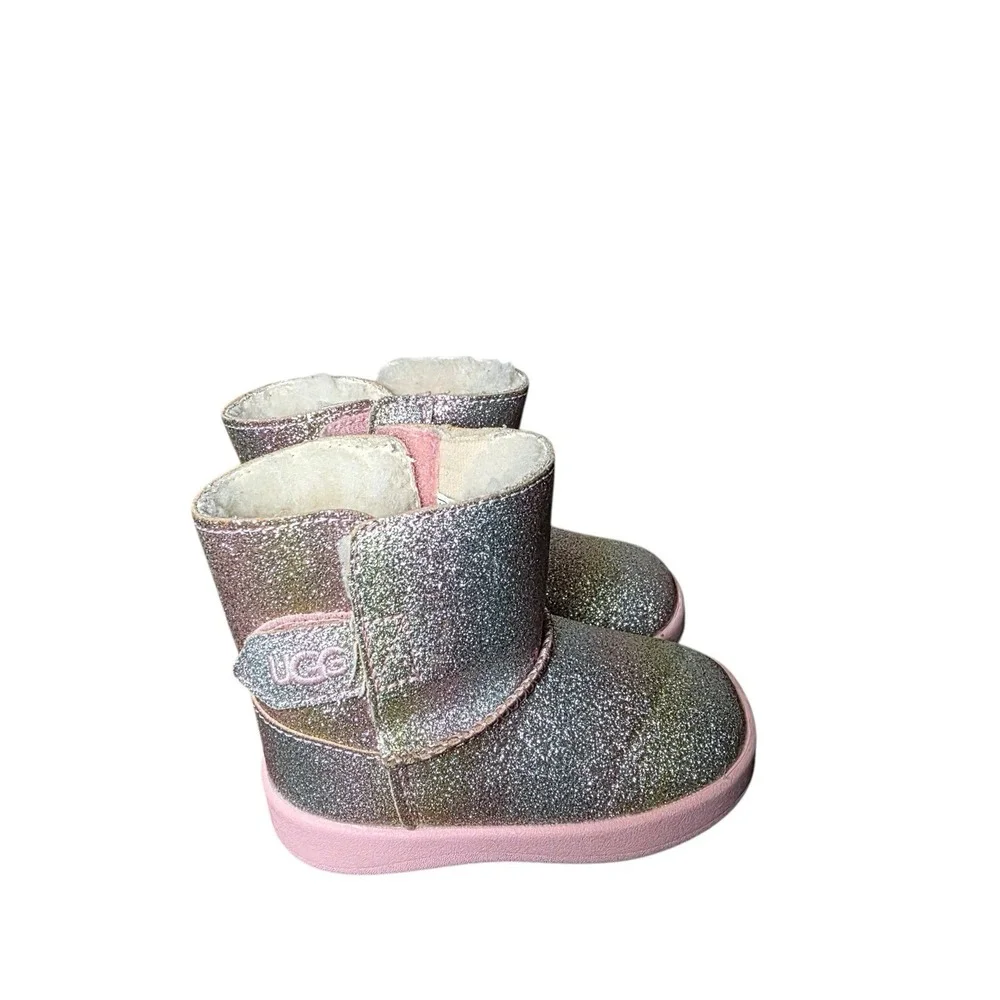 UGG Toddler Girls Glitter Boots Size 4/5 Pink Rainbow Iridescent Cozy